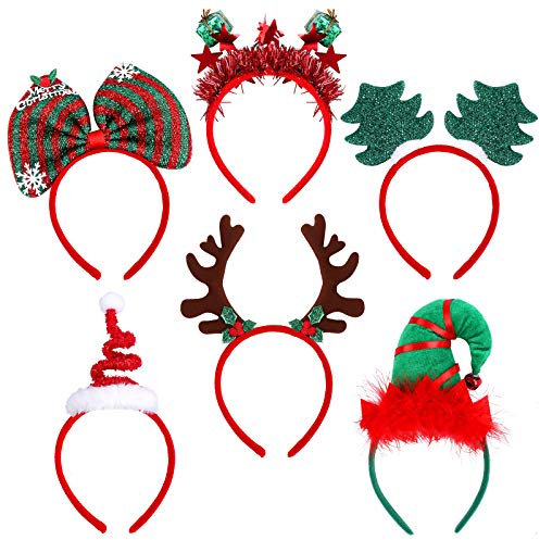 Ruisita 6er Pack Weihnachtsfeier Stirnbänder Elfen Party Hüte Kopfbedeckung Rentier Kostüm Stirnbänder für den Urlaub