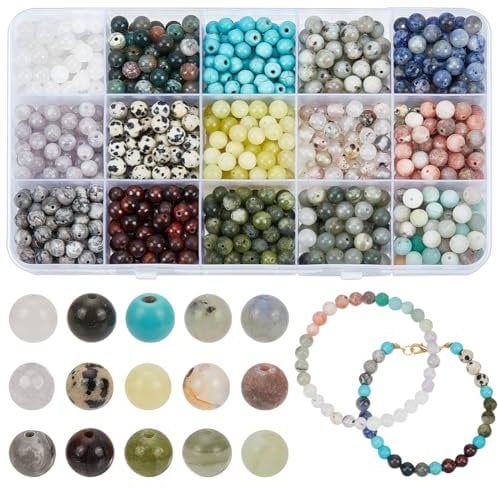 nbeads Über 750 Stück 6mm Natürliche Edelsteinperlen, 15 Stile Natürliche Runde Lose Perlen Stein Spacer perlen Für DIY Schmuckherstellung
