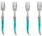 French Home Laguiole Kuchengabel-Set, raffinierte Edelstahlgabeln mit türkisfarbenen Griffen, Laguiole Besteck-Set für Kuchen, Obst oder Vorspeisen, 17,1 cm, 4-teilig