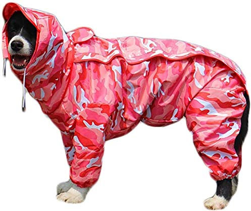 DHGTEP Hunderegenmantel mit Abnehmbarer Kapuze, Verstellbare Hundemäntel Wasserdicht mit Beinen Regenjacke mit Kapuze Kragen Loch Outdoor Jumpsuit (Color : Pink, Size : 30)