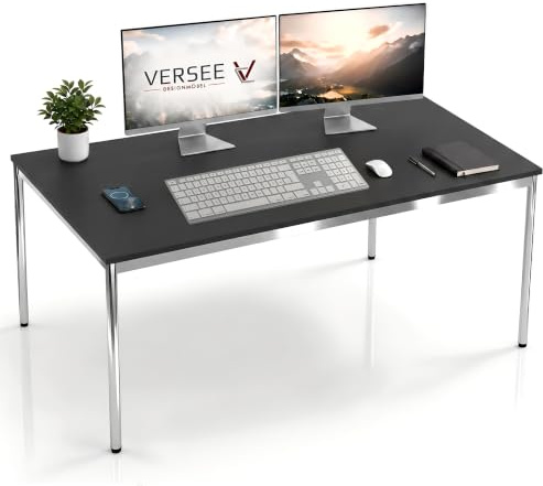 VERSEE Schreibtisch 150 x 90 cm Schwarz, stufenlos manuell höhenverstellbar 75,5–90 cm, bis 200 kg belastbar, SYSTEM8X, Made in Germany