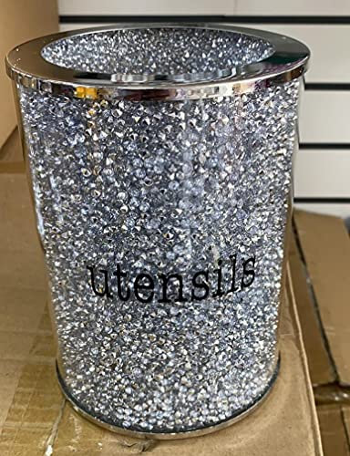 DEENZ Crushed Diamond Silver Utensil Holder Crystal Utensils Pot Jar Kitchen Storage