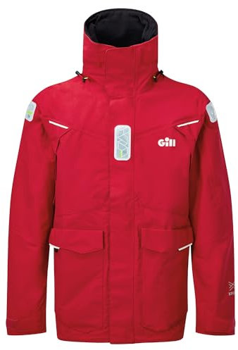 Gill Mens OS2 Offshore Sailing Jacket - Water & Stain Repellent (Red, 3XL)