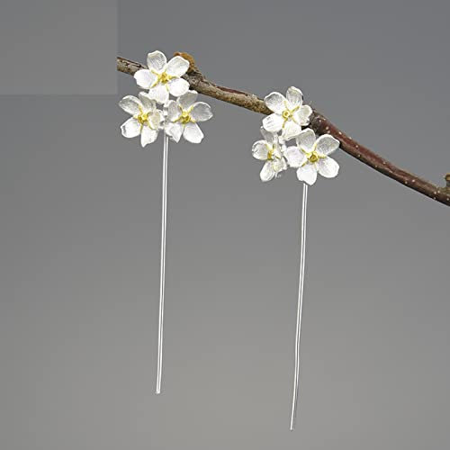 LOKILOKI Lange Hängende Elegante Vergissmeinnicht Blume Ohrringe Für Frauen 925 Sterling Silber Edlen Schmuck Trend Neu