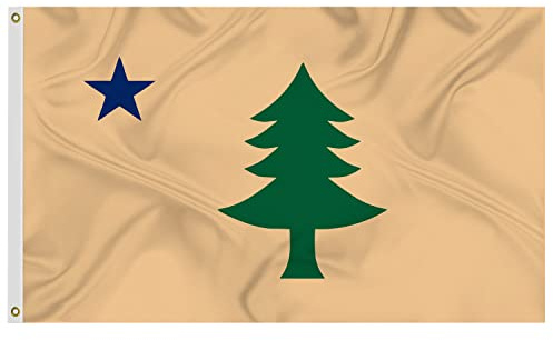 Bandera de Maine 1901-1909 de 3 x 5 pies, hecha de tela brillante, seda, banderas de Estados Unidos, decoración de patio, casa