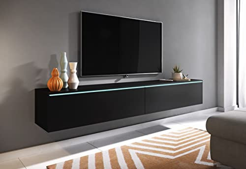 PIASKI Meuble TV Lowboard D 180 cm Meuble TV Flotant Noir Mat Éclairage LED en option (avec éclairage LED)