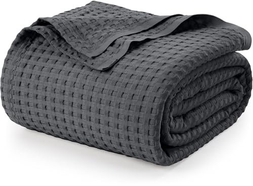 Utopia Bedding Coperta in cotone Waffle 300 GSM (carbone - 228x182 cm) Coperta da letto morbida e leggera, traspirante e di grandi dimensioni, per coprire qualsiasi letto in tutte le stagioni.
