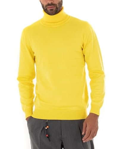 Maglioncino Uomo Maniche Lunghe Elastico Collo Alto Tinta Unita Vari Colori (Giallo, S)