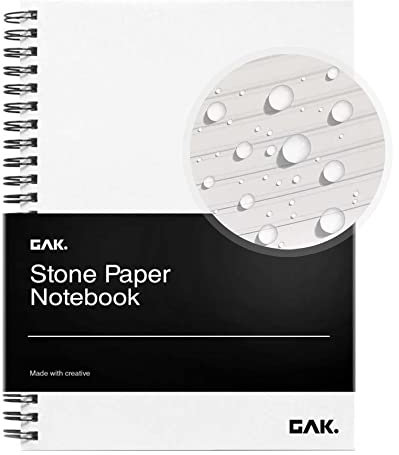GAK. Steinpapier, wasserfest, Spiralblock, Größe M, 14,7 x 21,1 cm, 50 Blatt, Steinpapier, Notizbuch, Notizblock, College, liniertes Papier, schwarzes Notizbuch, ästhetische Schule