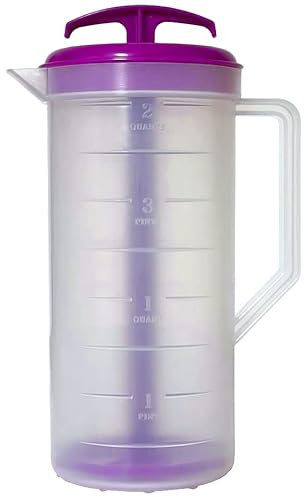JBK Pottery 2-Quart Purple Mixing Pitcher with Plunger – BPA-Free Plastic Mixing Jug for Juice, Milk, Tea, Shakes, and More – Dishwasher-Safe, Spill-Proof Lid, Smart Stirring Design