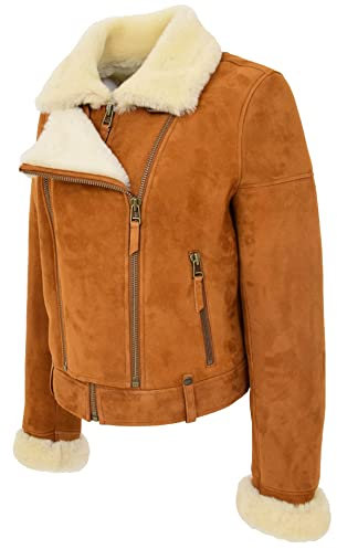 Divergent Retail DR250 Damen-Jacke, echtes Schaffell, Braun, hautfarben, 42