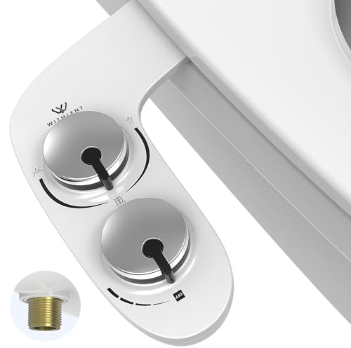 Bidet Attachment for Toilet UK - Self-Cleaning Dual Nozzles Non-Electric Cold Water Bidet Attachment with Pressure Controls, for Frontal & Rear Wash (Silver)