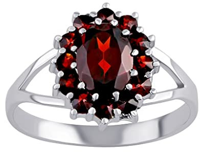 SILVEGO Damen Ring aus 925 Sterling Silber mit echtem Granat, SILVEGOB280001