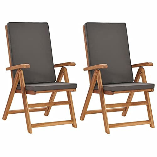 JUNZAI Garten-Liegestühle 2 STK. mit Auflagen, Gartenmöbel, Balkonstühle, Chair Outdoor, Balkonmöbel, Hochlehner, Essstühle, Balkon Stuhl, Bistrostuhl, Massivholz Teak Grau