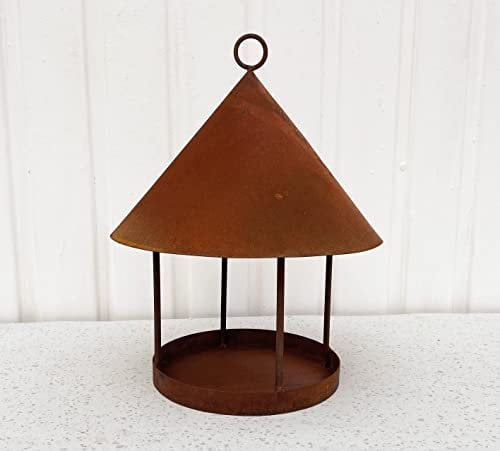 Vogelhaus rund 32x25cm zum Aufhängen Meisenknödel zum Beleuchten Windlicht Teelicht Futterhaus Edelrost Gartendeko Metall Rost