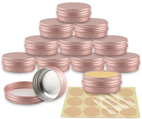 YANCAER 24 Pièces Pots en Aluminium Rose mat de 30ml avec Couvercle - D52mm x H21mm Vide Ronde Cosmétiques Pot Conteneurs de Voyage pour Maquillage, Crème, Baume à Lèvres, Mini Bougies
