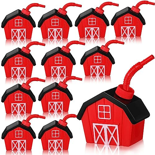 Tanlade 12 Pcs Farmhouse Cups with Lids and Straws, 10 oz Toy Farmhouse Cups for Farm Birthday Party, Barnyard Animals Party, Baby Shower Farm Animals Themed Party Decorations Supplies Favor