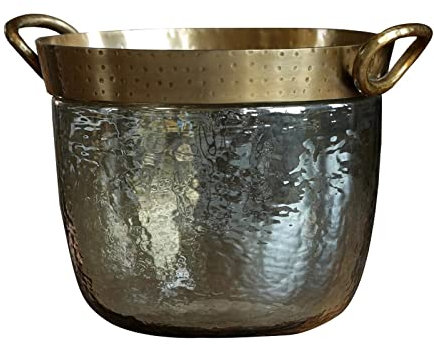 Ice Bucket Luxury Glass Ice Bucket with Gold Copper Edge Decoration Retro Style Handmade Metal Insulated Ice Bucket, Great for Home Bar, Chilling Beer, Champagne, Wine Bottle Keeps Ice Cold & Dry