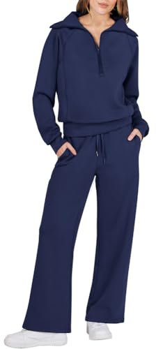 ORANDESIGNE Damen Lässiger Pyjama Trainingsanzug Sweatshirts 2-Teiliges Lounge-Set A Marine S