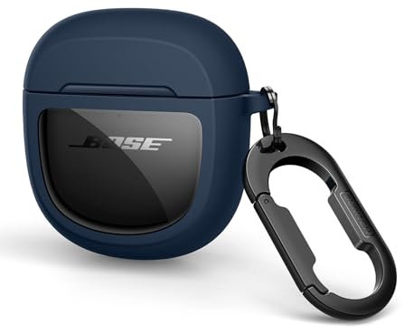 SURITCH Clear Case for Bose QuietComfort Earbuds II 2022/QuietComfort Ultra 2023 Cover, Full-body Shockproof TPU Protective Case with Carabiner & Key Ring & Transparent Logo Window(Navy)