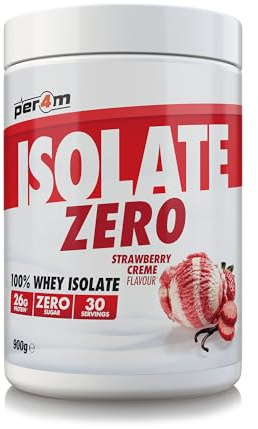 Per4m Isolate Zero, hochreines Proteinisolat, maximaler Proteingehalt bei minimalem Fett & Zucker, laktosereduziert & gut verträglich, für Kraft & Schnelligkeit täglich – Erdbeer-Creme – 900g