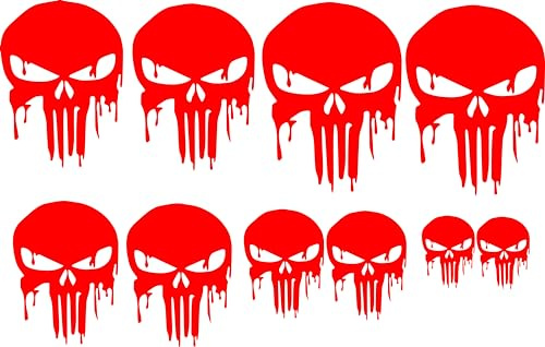 Totenkopf Aufkleber Auto Skull Sticker Schädel Set Blut Motorrad Wohnmobil (Rot Glanz)