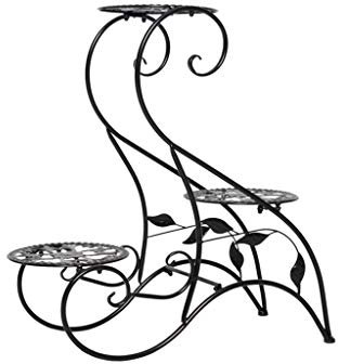 VejiA 3-stufiger Pflanzenständer aus Schmiedeeisen im nordischen Stil, minimalistischer Blumentopf für Heimdekoration, Pflanzenregal-Kaffee