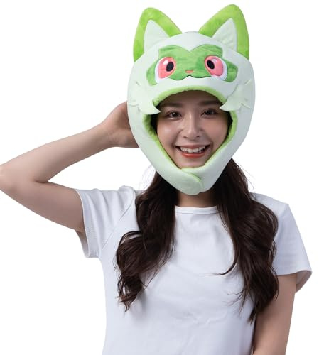 SAZAC Kigurumi Mütze – Pokemon – Sprigatito – Gemütliches Kostüm, Beanie-Mütze – Erwachsenengröße, Grün, Grün, Einheitsgröße