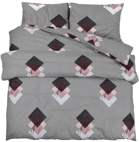 vidaXL Bettwäsche Set, Bettbezug in elegantem Look, Deckenbezug Kissenbezug mit verstecktem Knopfverschluss, Bettdeckenbezug Duvetbezug, Grau Baumwolle 155x220cm Baumwolle