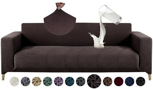 Alishomtll Sofa Überzug 4 Sitzer Stretch Sofabezug Universal Wasserabweisend Couch Überzug Sofaüberwürfe Elastische Jacquard Couchbezug Sofaschoner für Hunde Katzen (230-300cm, Dunkelbraun)