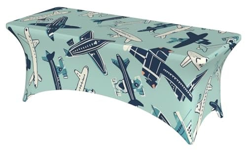 Dwrepo Tischdecke, 1,8 m, Flugzeugdruck, rechteckig, dehnbar, Spandex, Tischdecke für Veranstaltungen, Hochzeiten, Bankette und Partys
