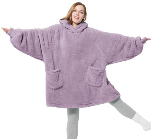 BEDSURE Hoodie Decke mit Ärmeln - Kuschelpullover als Geschenke für Frauen - Tragbare Decke zum Anziehen Erwachsene Kuscheldecke mit Ärmeln Weich Warm Geschenke für Freundin Mütter, Lavendel 95x85 cm