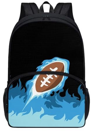 Poceacles Jungen-Rucksack für Mädchen, 8–10, ästhetisch, Grundschule, Büchertasche, Schultasche, leicht, Laptoptasche, Rucksack, Tagesrucksack, American Football Blue Fire, Einheitsgröße