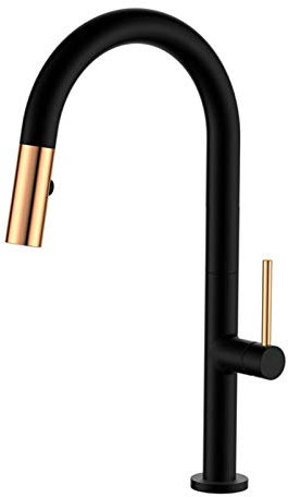 Kitchen Faucet with Pull Down Sprayer, Rotation Pull-Out 60Cm Hot and Cold Water Mixer Tap, Single-Handle Single Hole High Arc Brass Sink Faucets, Rose Gold Spout,Black (Color : Noir)