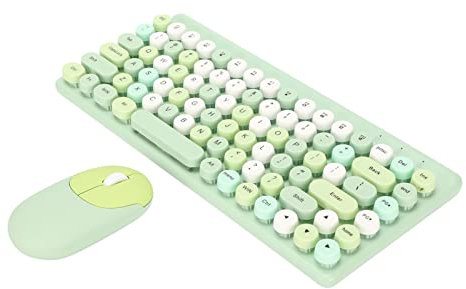Combo Clavier et Souris sans Fil, 2,4 GHz, 86 Touches Esthétiques Colorées, Bleu Rétro pour PC de Bureau, Ordinateurs Portables, Ordinateur Vert avec Récepteur USB (Green)