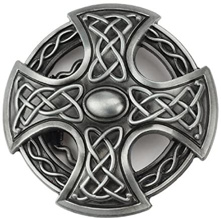 Kreuz Gürtelschnalle für Herren, Wikinger Keltisches Kreuz Gürtelschnalle, Punk Keltischer Knoten Kreuz Runde Gürtelschnalle, Western-Cowboy-Gürtelschnalle, Punk Rock Gürtelschnalle (Silber)