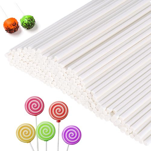 Parastar 200 Stück Cake Pop Stiele,Cake Pop Stiele Aus Papier,Weiße Lollipop Sticks,Papier Lollipop Sticks,Mini Lutscher Papierstäbchen für Lutscher, Bonbons, Kuchen, Kekse und Desserts 10cm×3.5mm