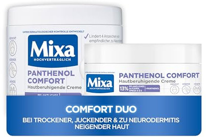 Mixa Panthenol Comfort Duo: 2er Pack | Reichhaltige Pflegecreme (400ml) & Gesichtscreme (150ml) | Lindert Trockenheit, Juckreiz & Rötungen | Empfindliche, zu Neurodermitis neigende Haut