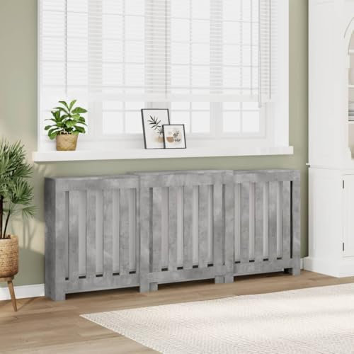 Brokky Radiator Cover Concrete Grey 205x21.5x83.5 cm Engineered Wood-Radiator Cover Modern MDF Vertical Slats Wood Decorative Cabinet for Living Room Bedroom Hallway,Large
