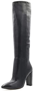 QUEEN HELENA Stivali Alti al Ginocchio a Punta Eleganti Casual con Tacco Semplici Comodi Senza Chiusura Donna K2010 (K2028 Nero Pu, Sistema Taglie Calzature EU, Adulto, Donna, Numero, Media, 37)