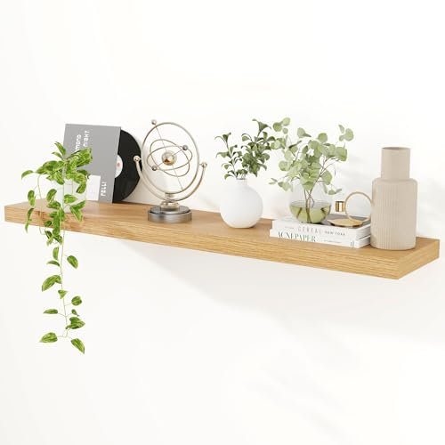 Feihorrm Schweberegale für die Wand, 120 cm Eiche, schwebende Regale, 23,5 cm tief, wandmontiert, schwebendes Regal, extra lange Aufbewahrung, Wandregal für Wohnzimmer, Badezimmer, Küche, Büro,