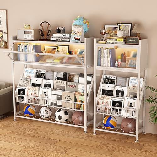 Oxylonty Bodenstehendes Bücherregal, Leiter-bücherbord, Weiß Bookcase, obere durchsichtige Schranktür Design, Display Aufbewahrungsregal für Wohnzimmer, Home Office (55x28x120 cm)