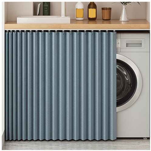 APMOE Schrankvorhang, Staubdichter Vorhang für Regale Schrank Vorhang Zum Schieben Schrank Schatten Vorhan Wasserdicht Schrankvorhänge Küche für Regale(Blau,Curtain H 100cm/80cm Track)