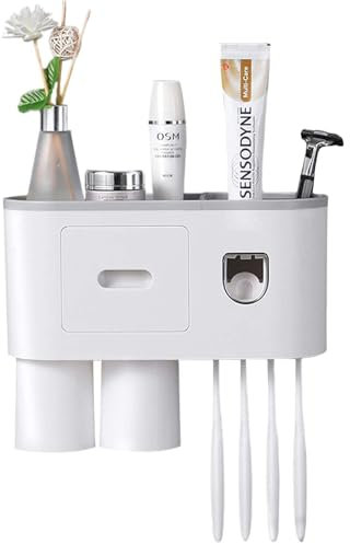 Shodiffy - Soporte para Cepillo de Dientes de Pared - Dispensador automático de Pasta de Dientes Blanco