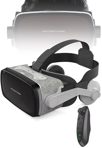 PPLDABNK Visore VR 3D con Joystick Wireless, Regolazione della miopia (Fino a 600°), Compatibile con Smartphone da 4,0-6,7 Pollici per Un'Esperienza di Gioco e Film immersiva,Black