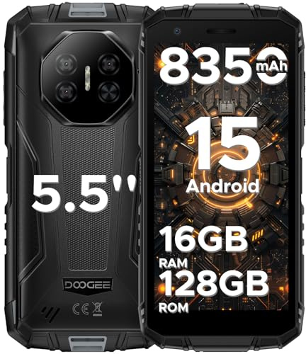 DOOGEE Fire3 Pro Telefono Movil Rugerizado Android 15, Movil Indestructible 8350mAh 5.5 IPS HD+, 16GB RAM+128GB ROM/2TB, Smartphone 3,5mm, Cámara 16MP+8MP, NFC/Huella Lateral/Face ID Widevine L1