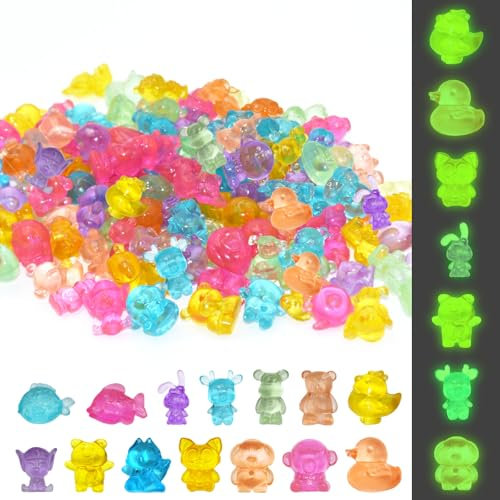 LXBCTOP 120 Stück Mini Harz Tiere Set, Leuchtende Mini Tierfiguren, Bunte Miniatur Tiere, DIY Kleine Figuren für Dekoration von Landschaftsgärten Bonsai Fischbecken und Aquarien(Zufälliger Stil)