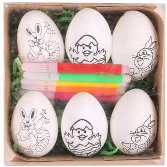 Quystetes 6 Stück handbemalte Ostereier 2024 Cartoon-Eier für Kinder, handgemachtes Geschenk, Ostereier-Malset, einfach zu bedienen, -C