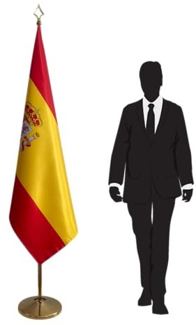 Flagge Spanien mit Sockel und Mast – offizielle Flagge für Diplomatische, Protokolle und institutionelle Zwecke in Botschaften, Konsulaten, Universitäten, Schulen und Gemeinden CN7-ES-L