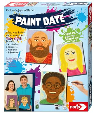 noris Paint Date - Malspiel mit Pinseln, Farben und Maltafeln 24x30 cm, beidseitig bemalbar und rahmenfähig, Partyspiel und Date Game, kreatives Gesellschaftsspiel für Erwachsene & Jugendliche
